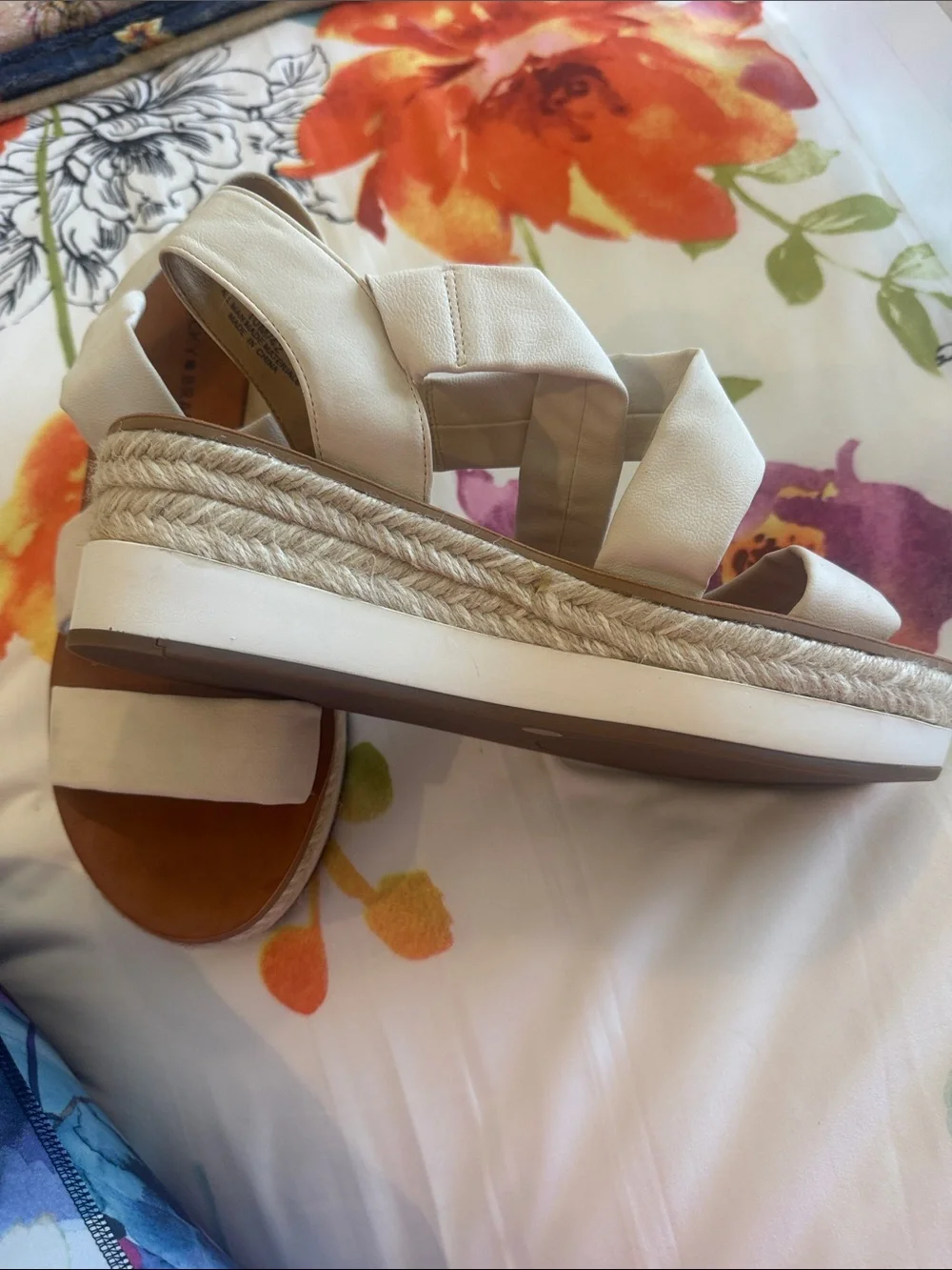 Lucky Brand White Leather Crisscross Espadrille Sandals